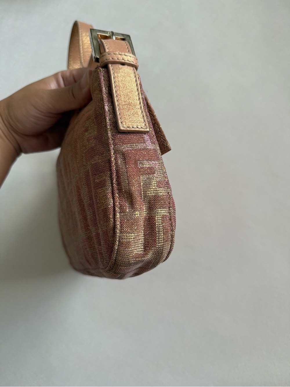 *RARE* Vintage Fendi Metallic Pink Baguette Bag w Crystal Buckle - Picture 6 of 12